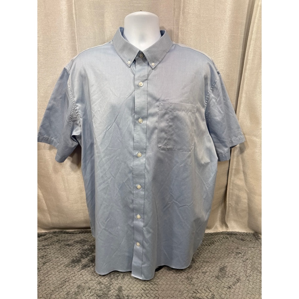 Duluth Trading Co Mens XL Relaxed Fit Short Sleeve Button Down Shirt‎ Light Blue